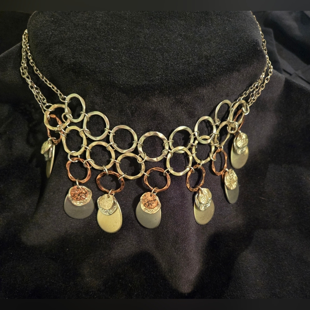 Chic Silver Gold Copper Bib Necklace